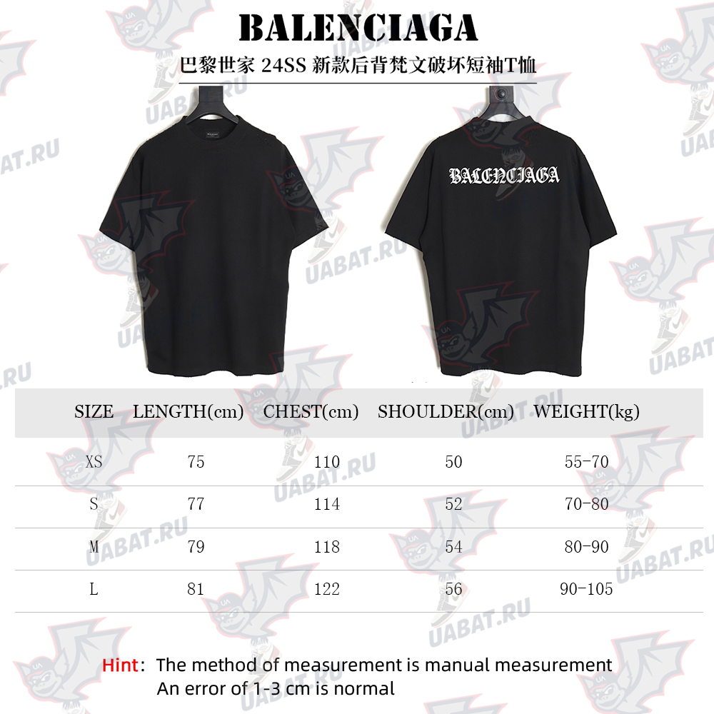 Ba*len*cia*ga 24ss new sanskrit back destruction short-sleeved t-shirt