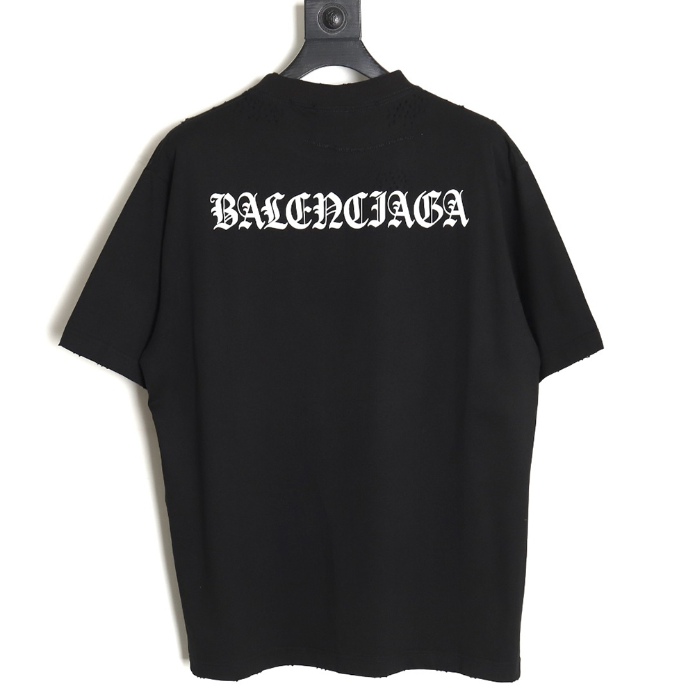 Ba*len*cia*ga 24ss new sanskrit back destruction short-sleeved t-shirt