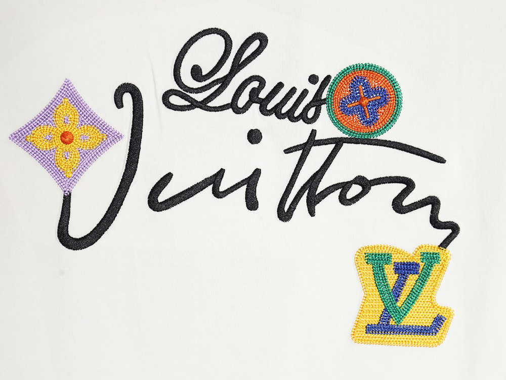 l0*is V*t0n floral and lettering embroidered crew neck short sleeves