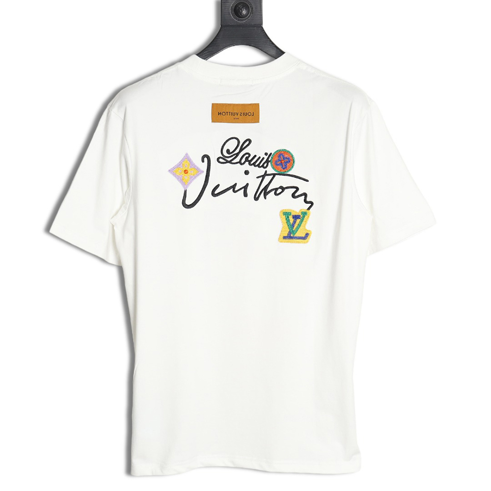 l0*is V*t0n floral and lettering embroidered crew neck short sleeves