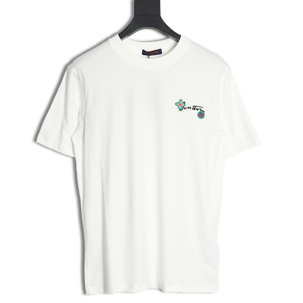 l0*is V*t0n floral and lettering embroidered crew neck short sleeves