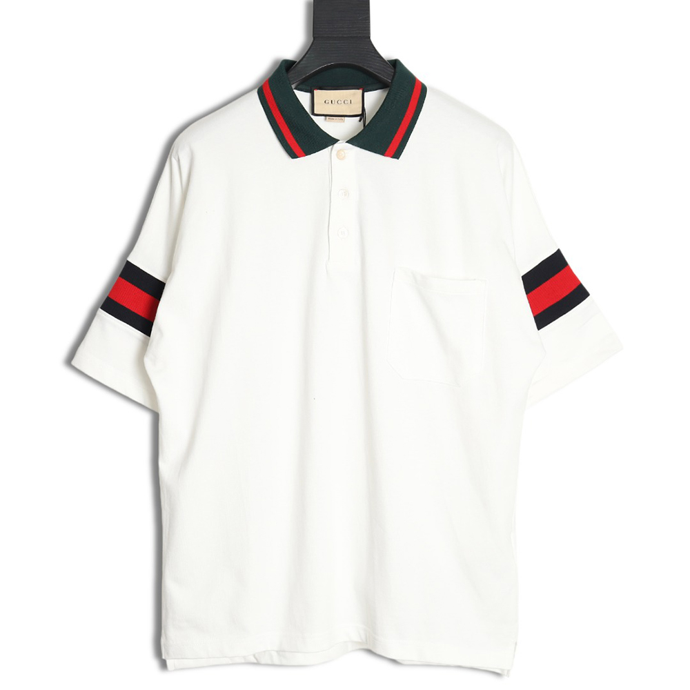 G*u*i 23ss short-sleeved polo shirt with webbing sleeves