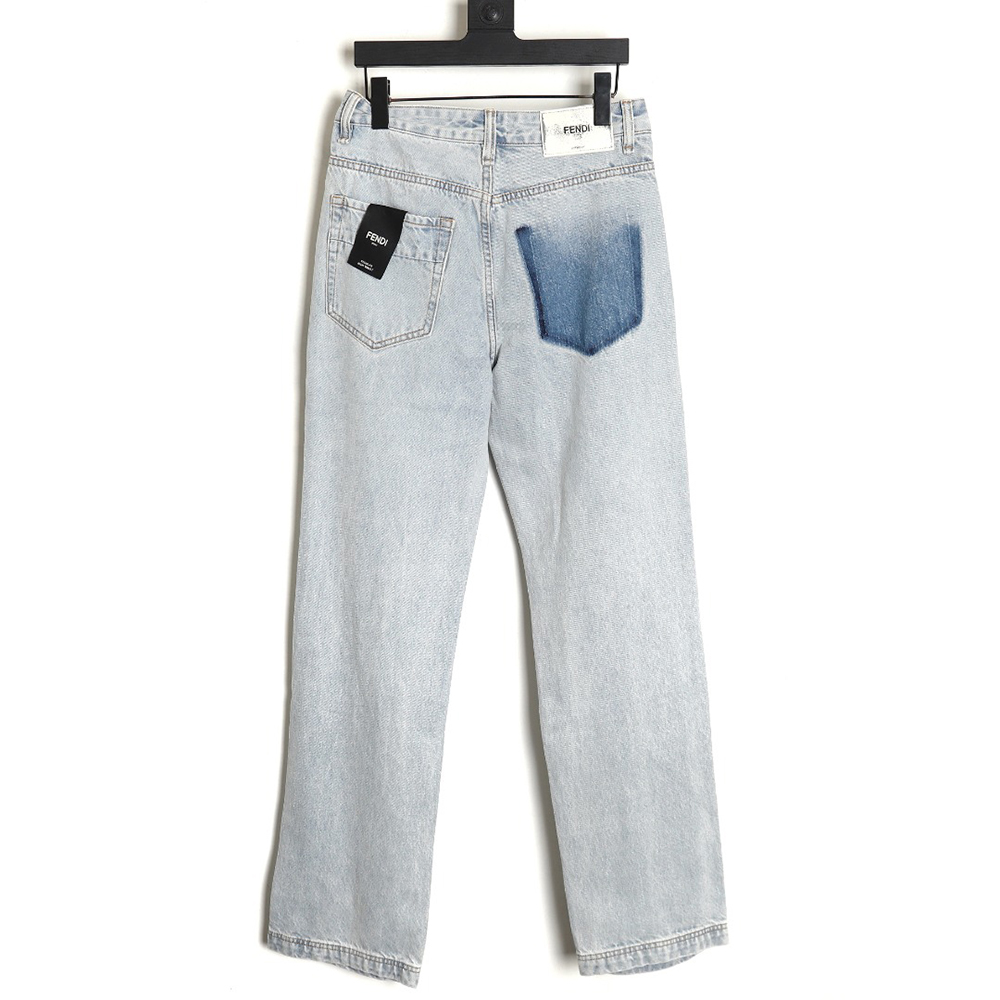 F**di new blue back pocket leather label denim trousers