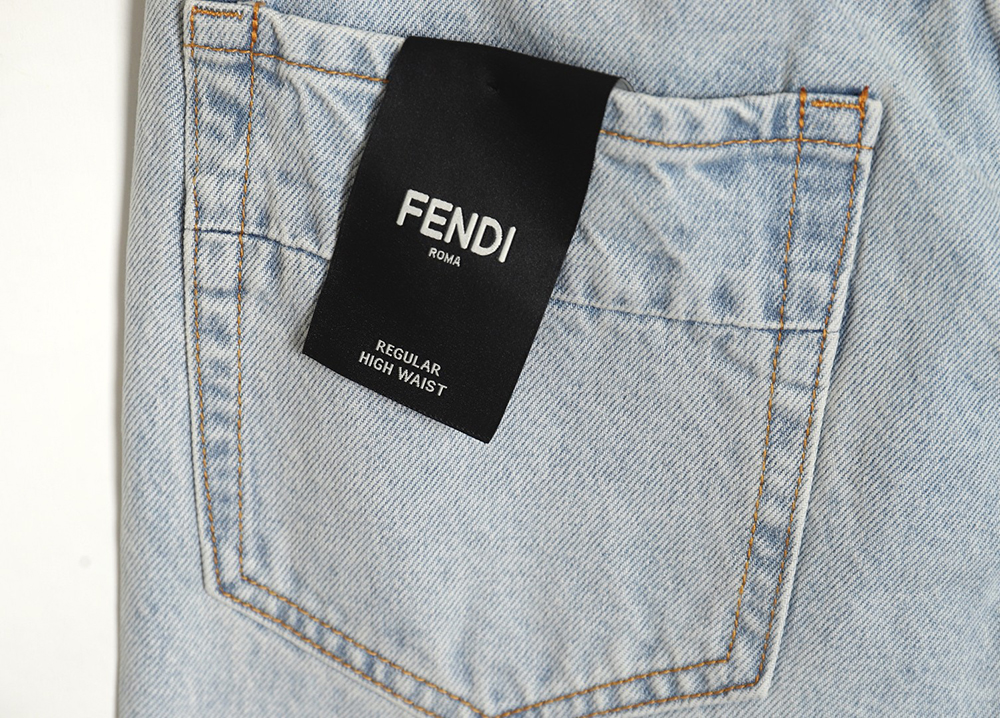 F**di new blue back pocket leather label denim trousers