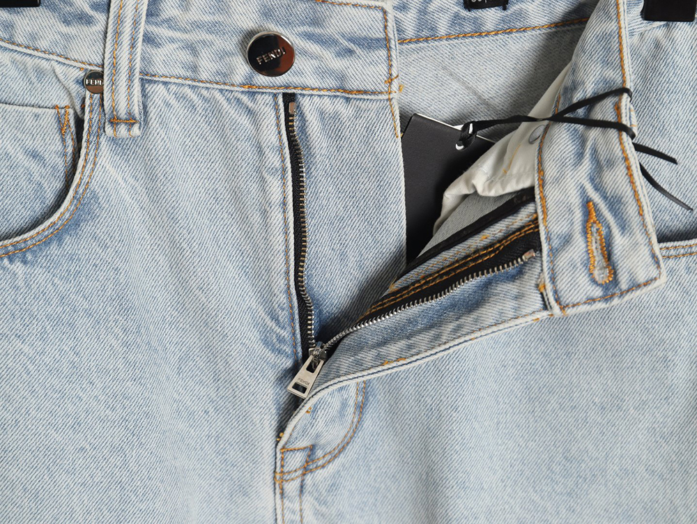 F**di new blue back pocket leather label denim trousers