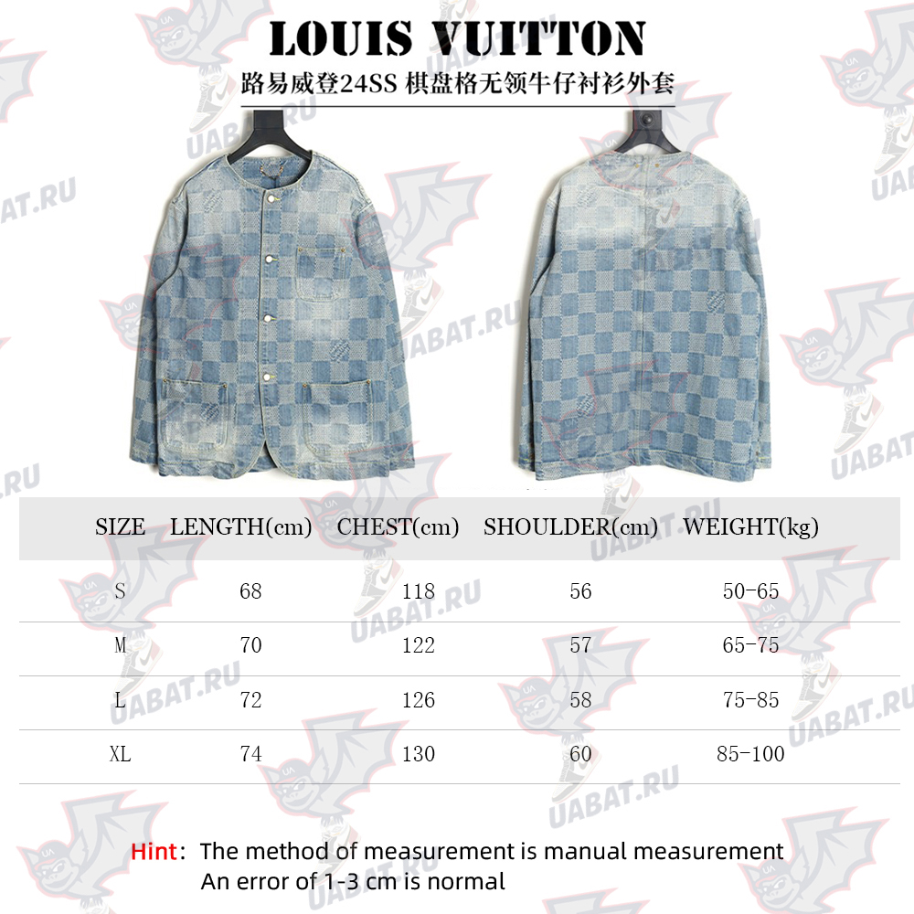 l0*is V*t0n 24ss checkerboard collarless denim shirt jacket