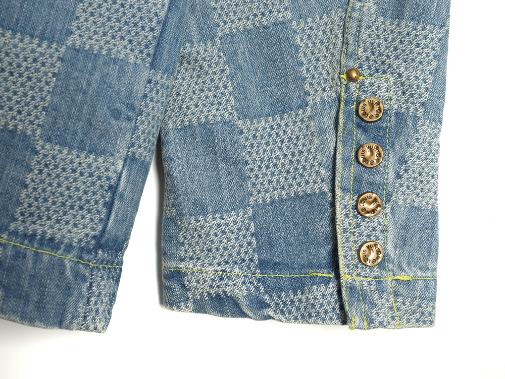 l0*is V*t0n 24ss checkerboard collarless denim shirt jacket