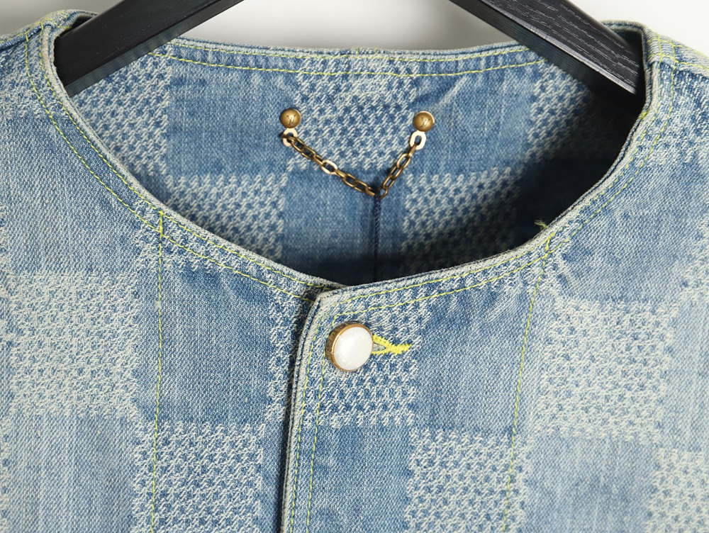 l0*is V*t0n 24ss checkerboard collarless denim shirt jacket