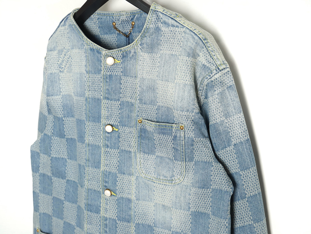 l0*is V*t0n 24ss checkerboard collarless denim shirt jacket