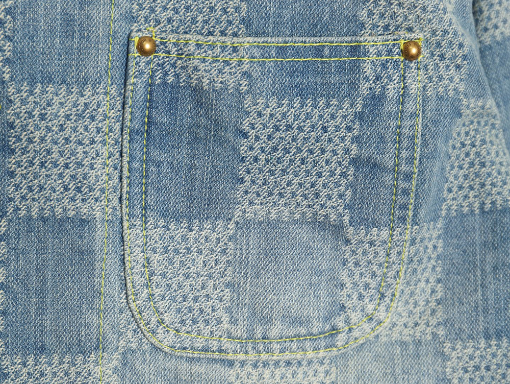 l0*is V*t0n 24ss checkerboard collarless denim shirt jacket