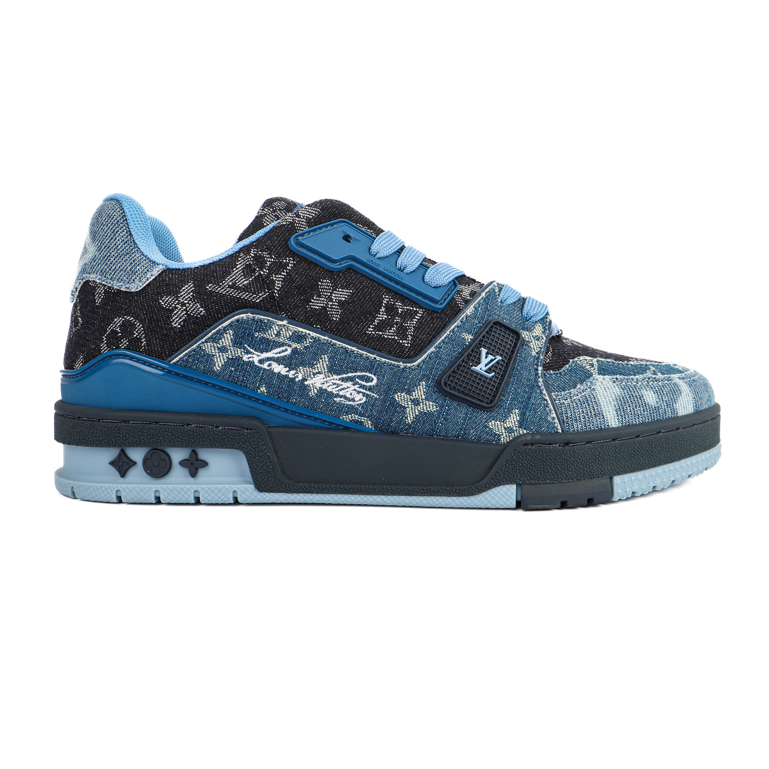 l0*is V*t0n men''s trainer blue denim monogram sneakers