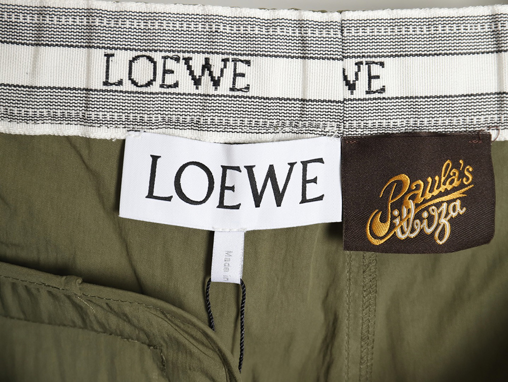 L0ew* olive green cotton blend shorts with embroidered pockets