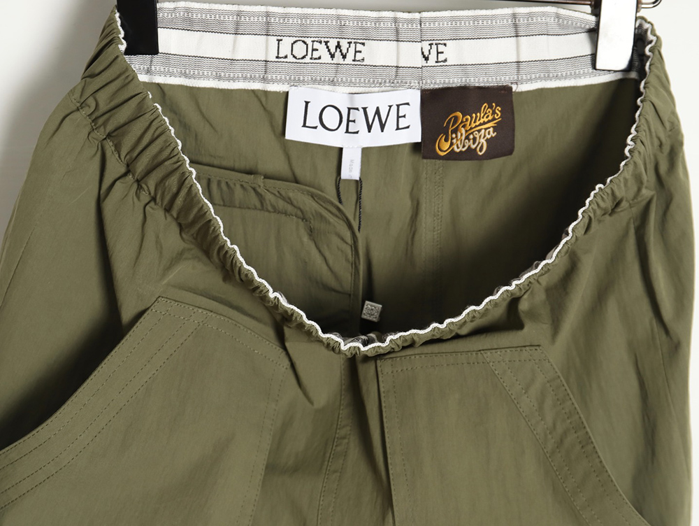 L0ew* olive green cotton blend shorts with embroidered pockets