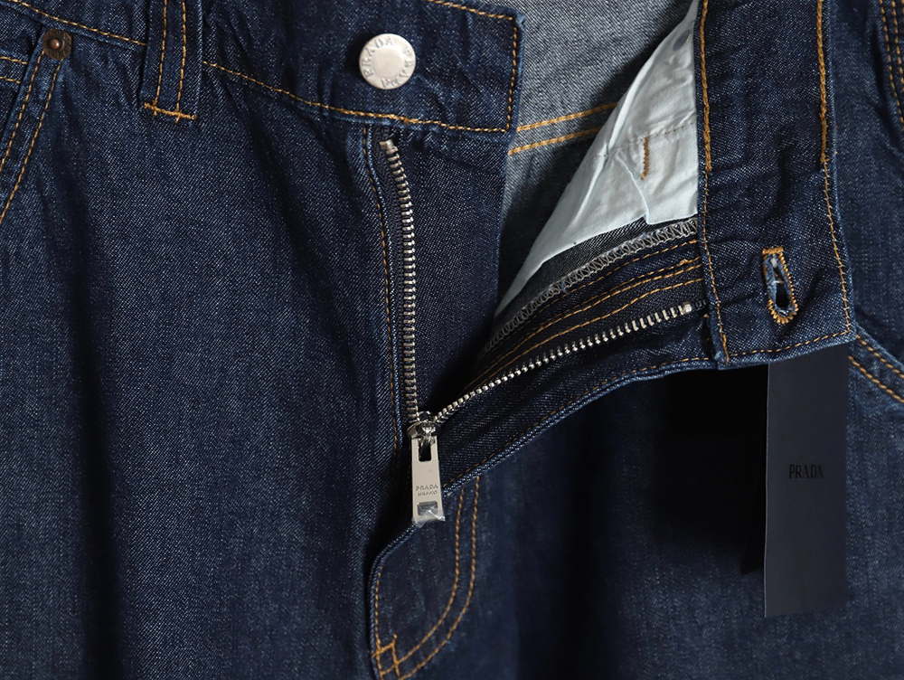 Pra*a denim shorts with triangle logo