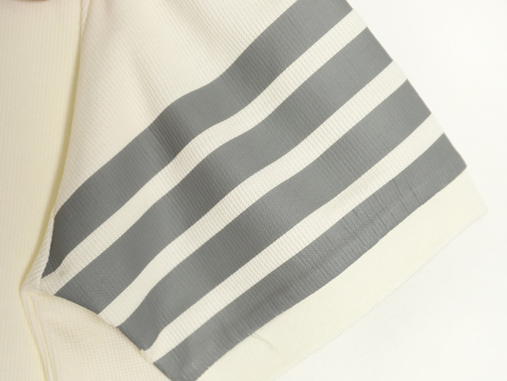 Thom Browne Water Ripple Four-Bar Pressed Leather Short-Sleeved POLO Shirt