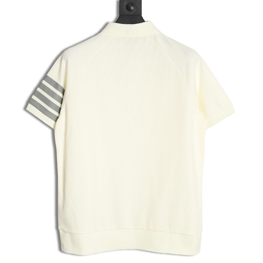 Thom Browne Water Ripple Four-Bar Pressed Leather Short-Sleeved POLO Shirt