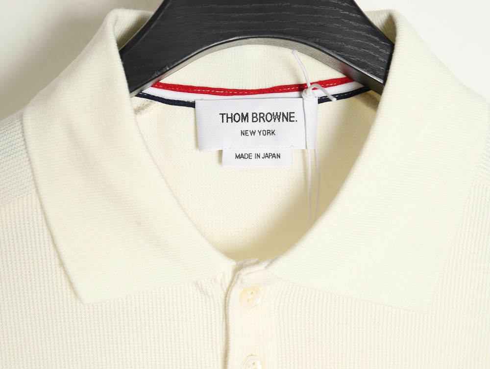 Thom Browne Water Ripple Four-Bar Pressed Leather Short-Sleeved POLO Shirt