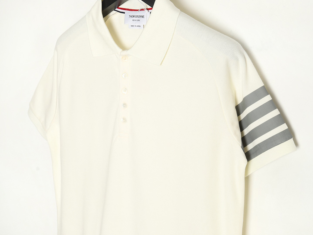 Thom Browne Water Ripple Four-Bar Pressed Leather Short-Sleeved POLO Shirt