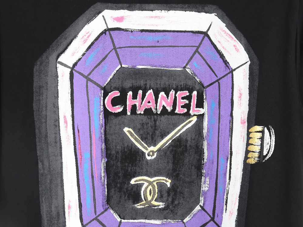Ch*el hand-painted watch dial graffiti short-sleeved t-shirt tsk1