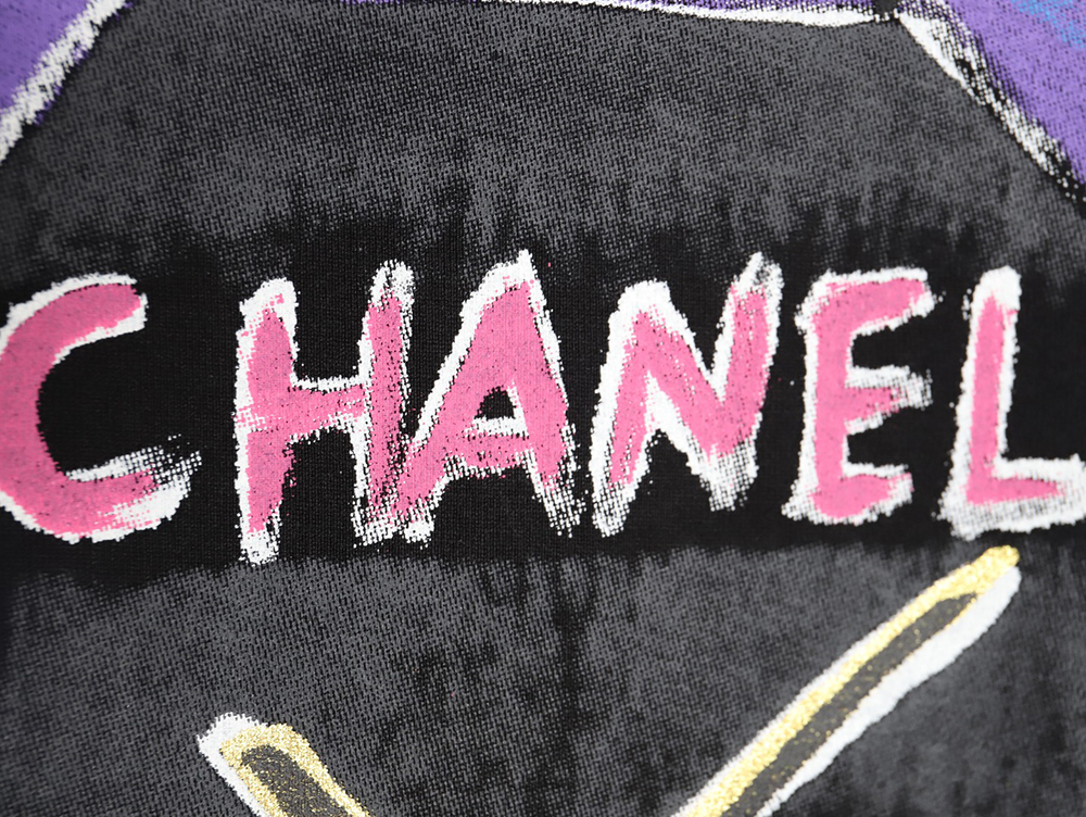 Ch*el hand-painted watch dial graffiti short-sleeved t-shirt tsk1