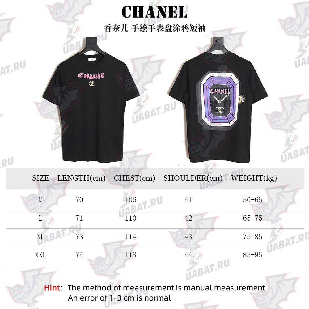 Ch*el hand-painted watch dial graffiti short-sleeved t-shirt tsk1