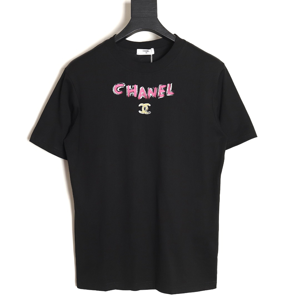 Ch*el hand-painted watch dial graffiti short-sleeved t-shirt tsk1