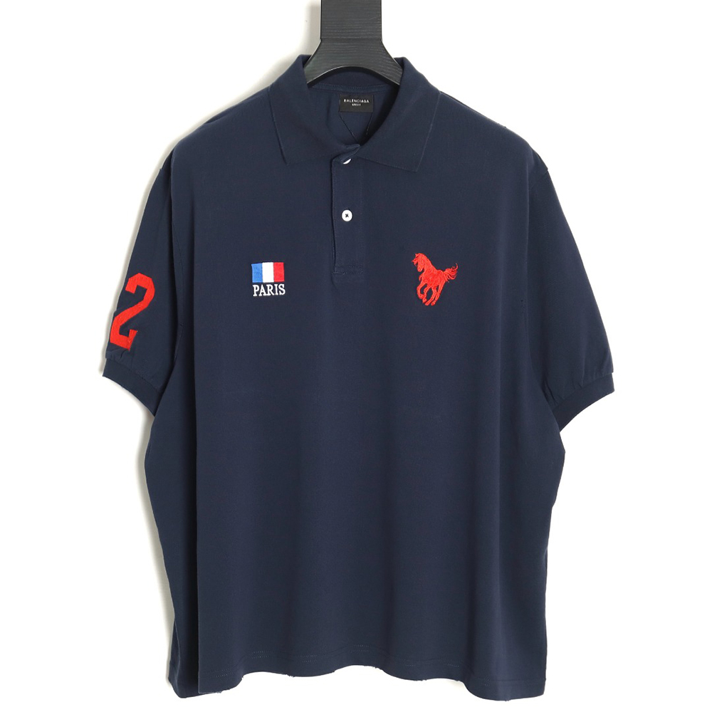 Ba*len*cia*ga 24ss horse embroidered silhouette polo short sleeve