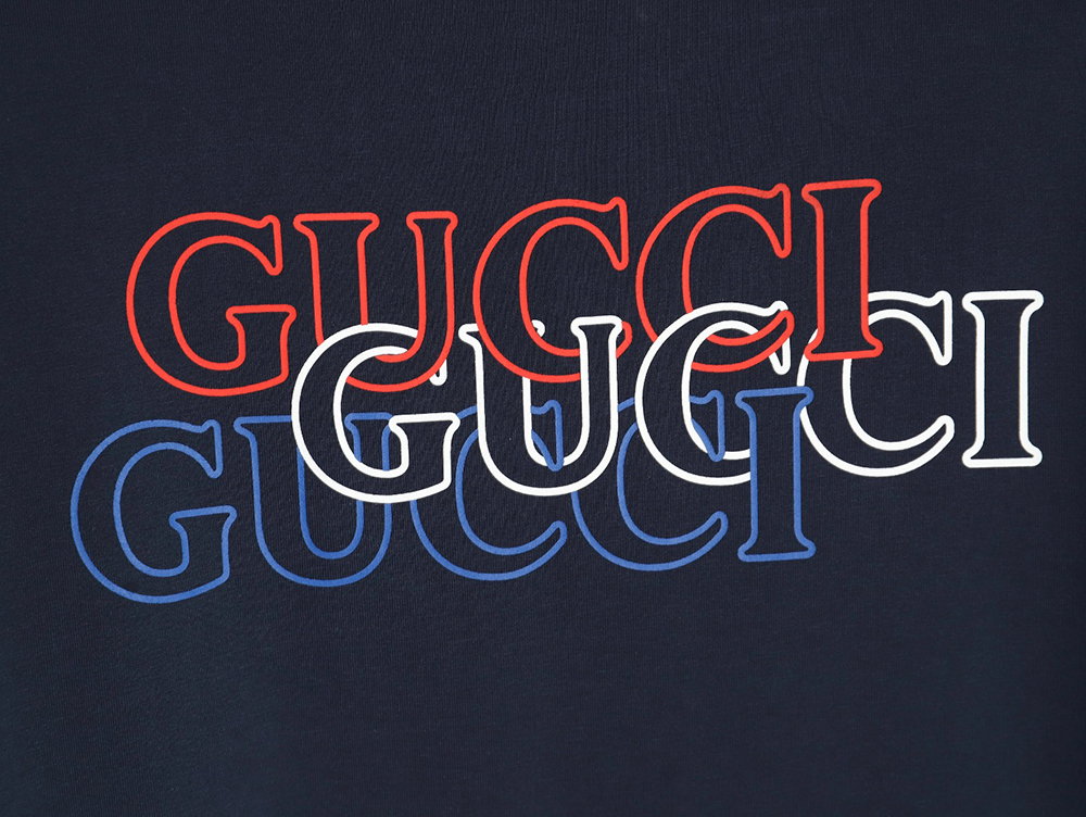 G*u*i red, white and blue g print round neck short sleeve t-shirt