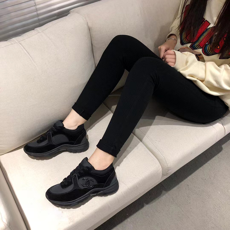 Ch*el low top trainer cc triple black suede