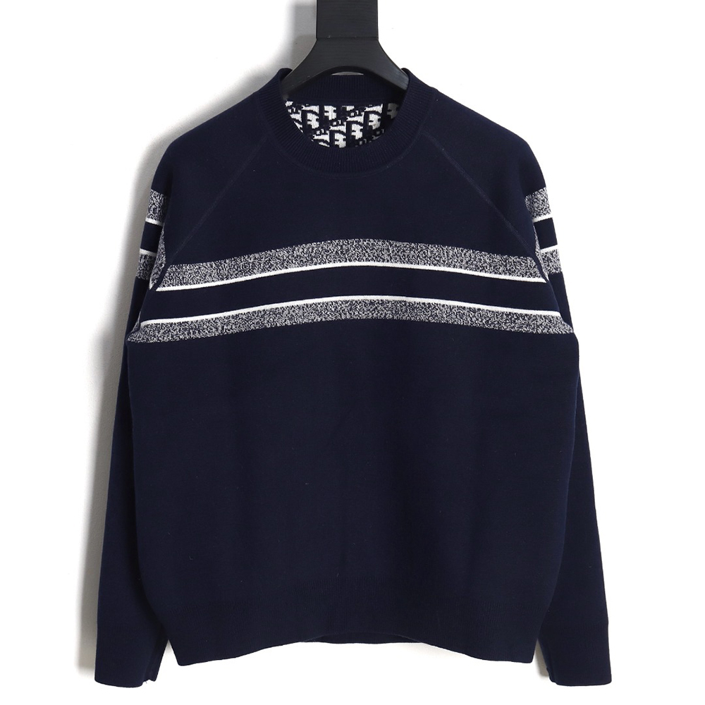 D*or 23fw oblique jacquard cashmere reversible crew neck sweater