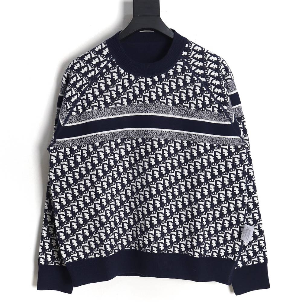 D*or 23fw oblique jacquard cashmere reversible crew neck sweater