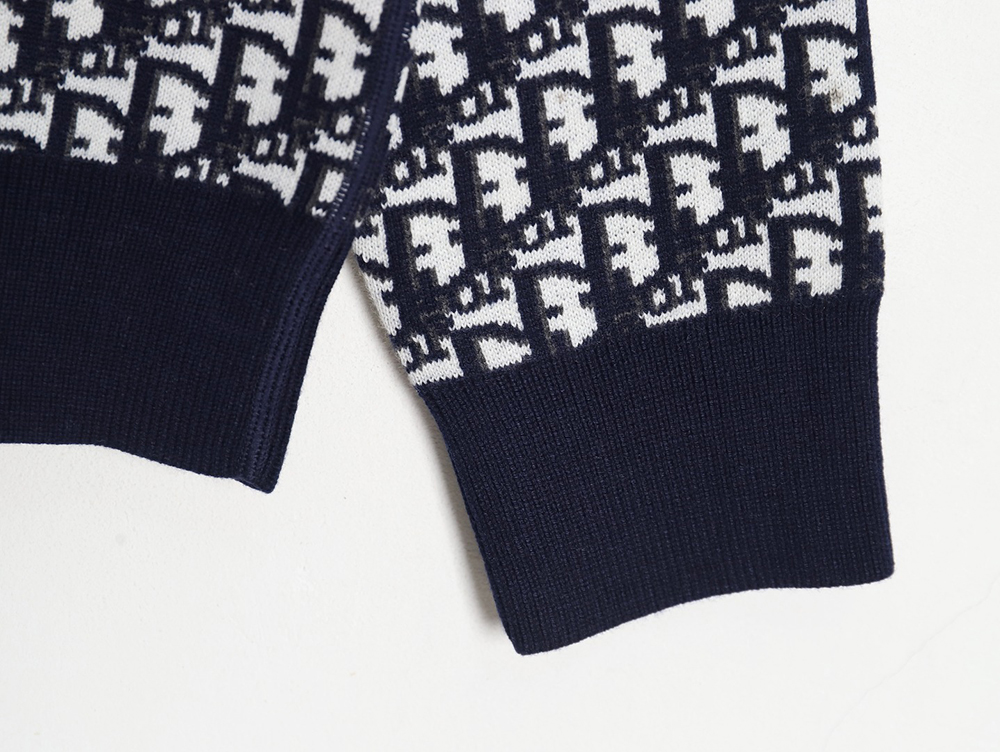 D*or 23fw oblique jacquard cashmere reversible crew neck sweater