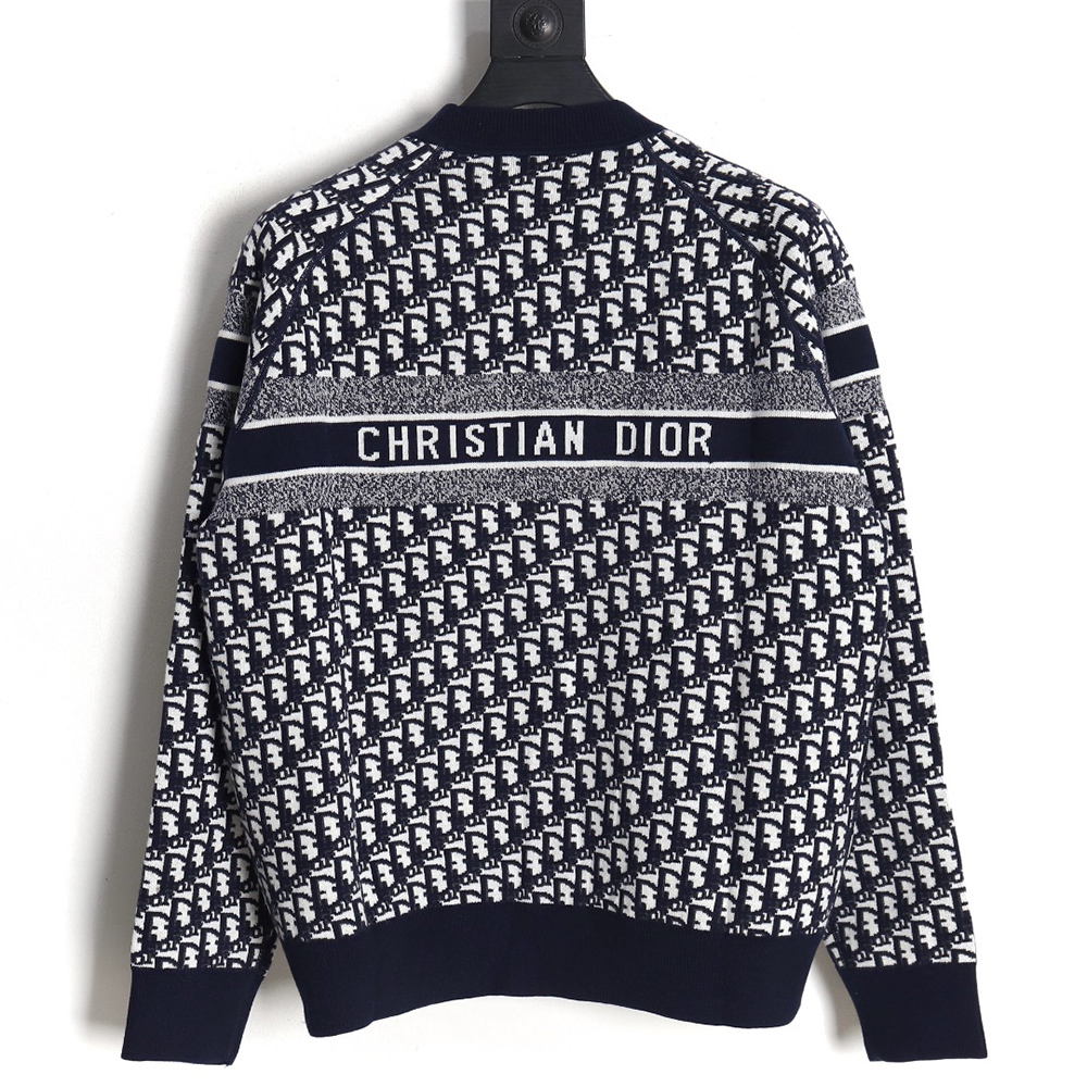 D*or 23fw oblique jacquard cashmere reversible crew neck sweater