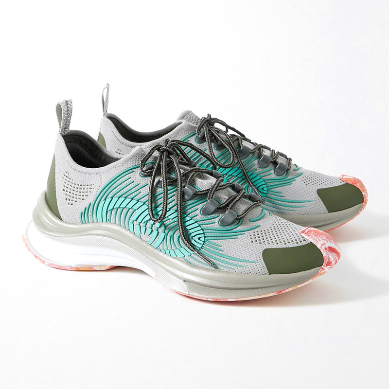 G*u*i run rubber trimmed mesh sneakers gray