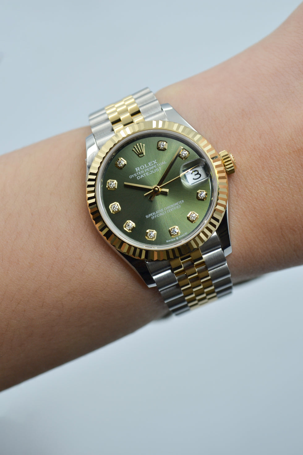 datejust 31mm green 10 Di*m*nd steel rolesor jubilee 278273