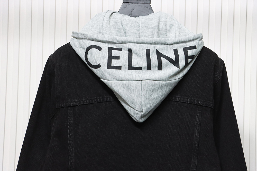 Ce**e fake two piece hooded denim jacket