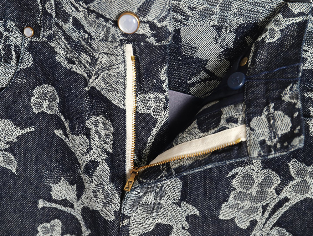 l0*is V*t0n waves floral jacquard denim short-sleeved shirt