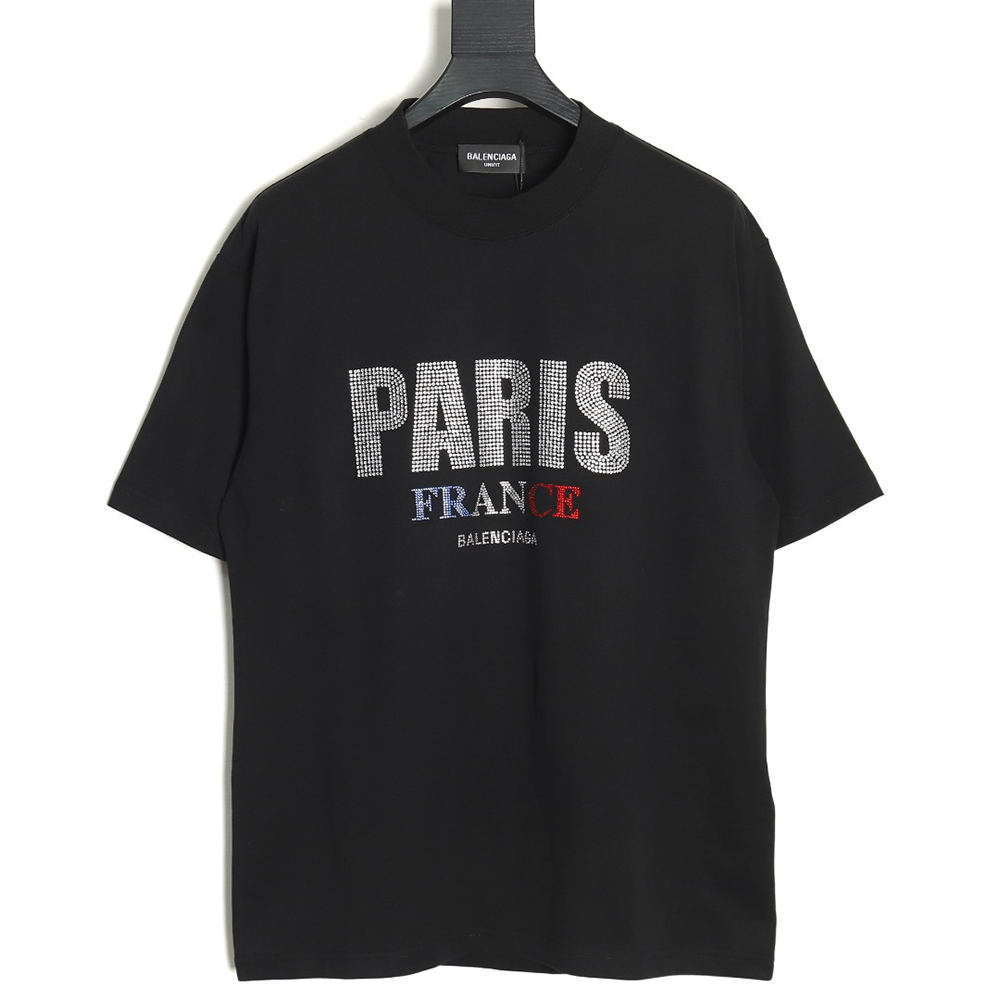 Ba*len*cia*ga lettering rhinestone short sleeve t-shirt