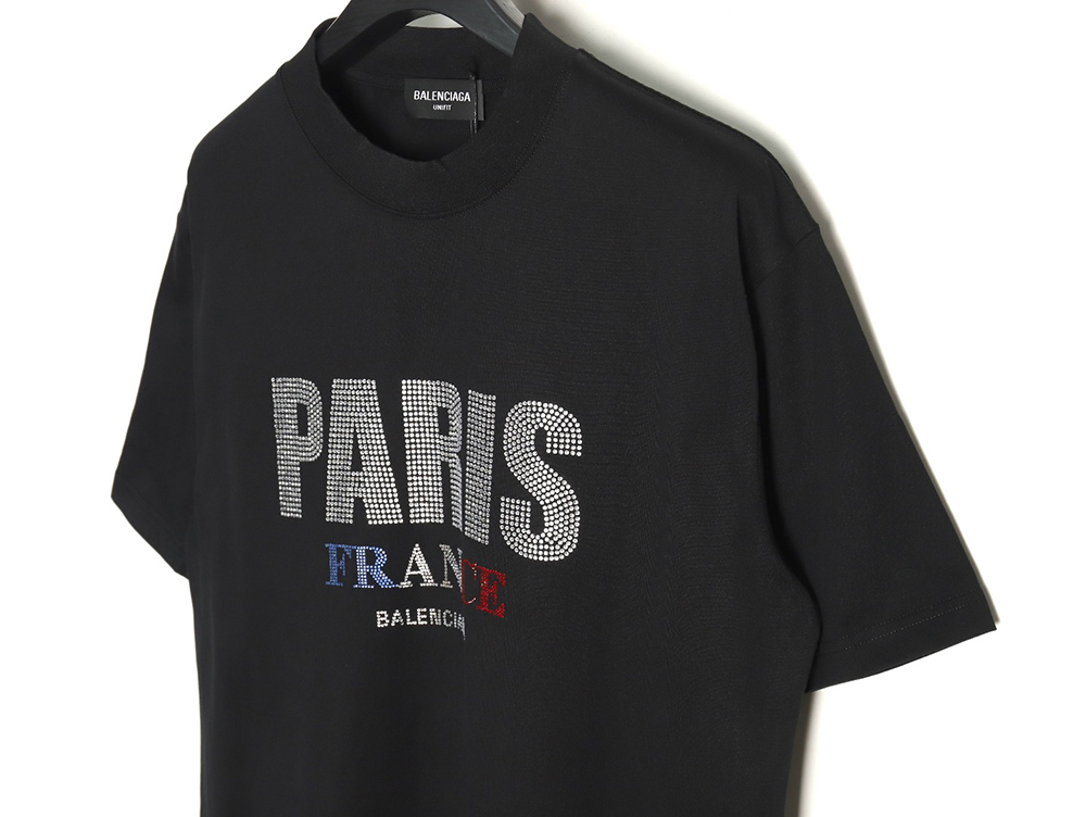 Ba*len*cia*ga lettering rhinestone short sleeve t-shirt