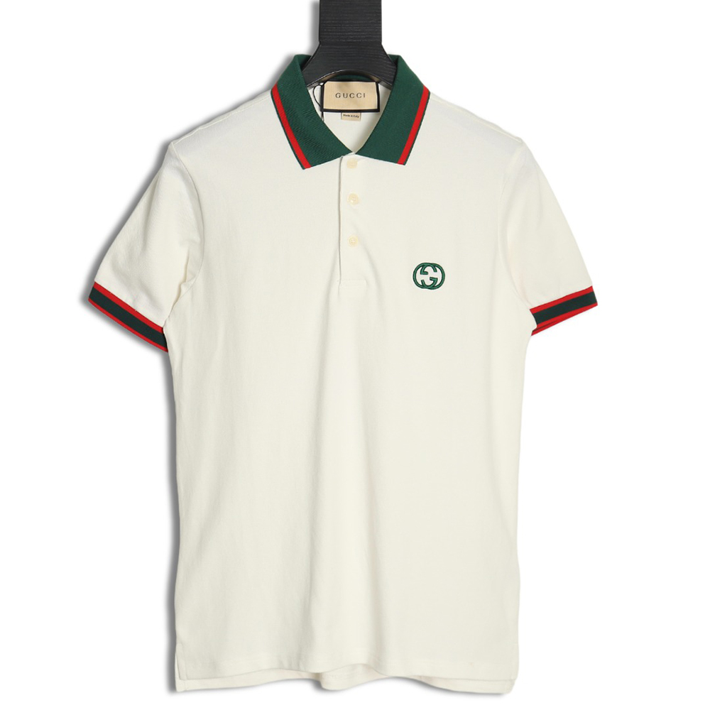 G*u*i green double g embroidered short sleeve polo shirt