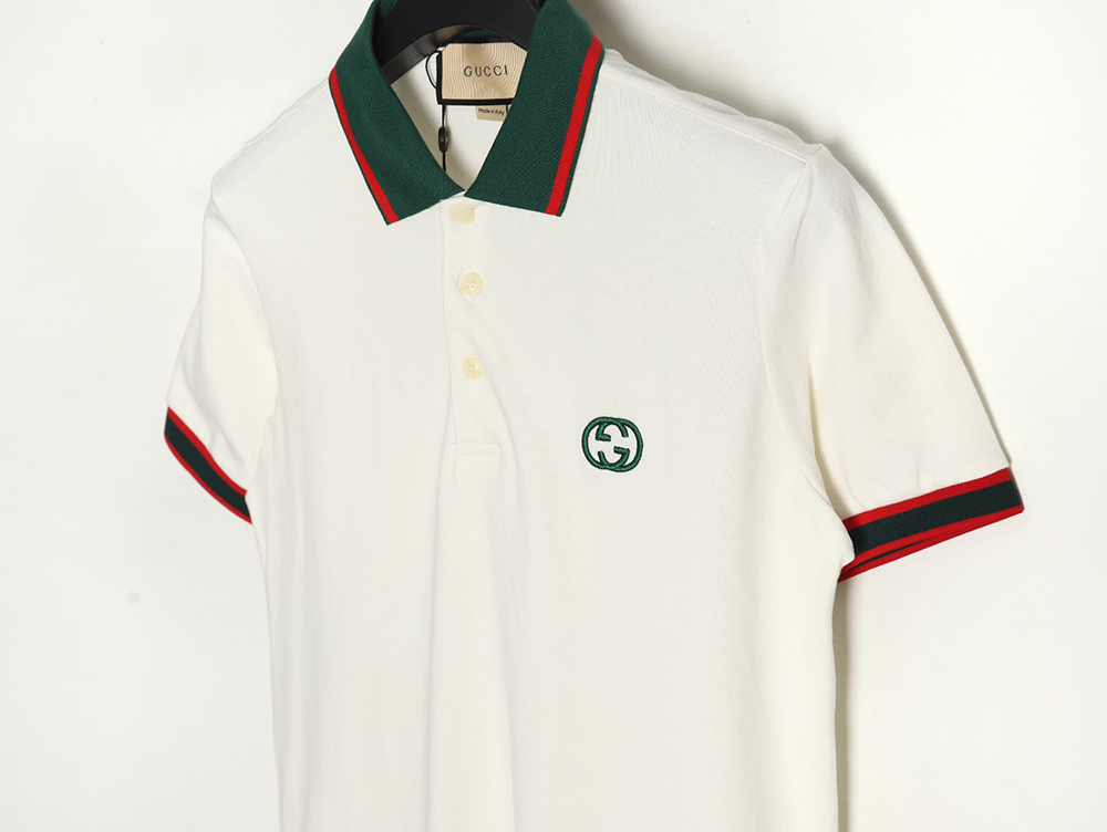 G*u*i green double g embroidered short sleeve polo shirt