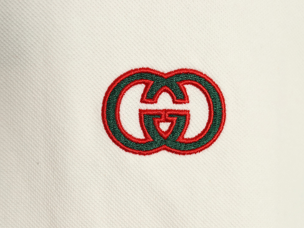 G*u*i short-sleeved polo shirt with red cuffs and double g embroidery