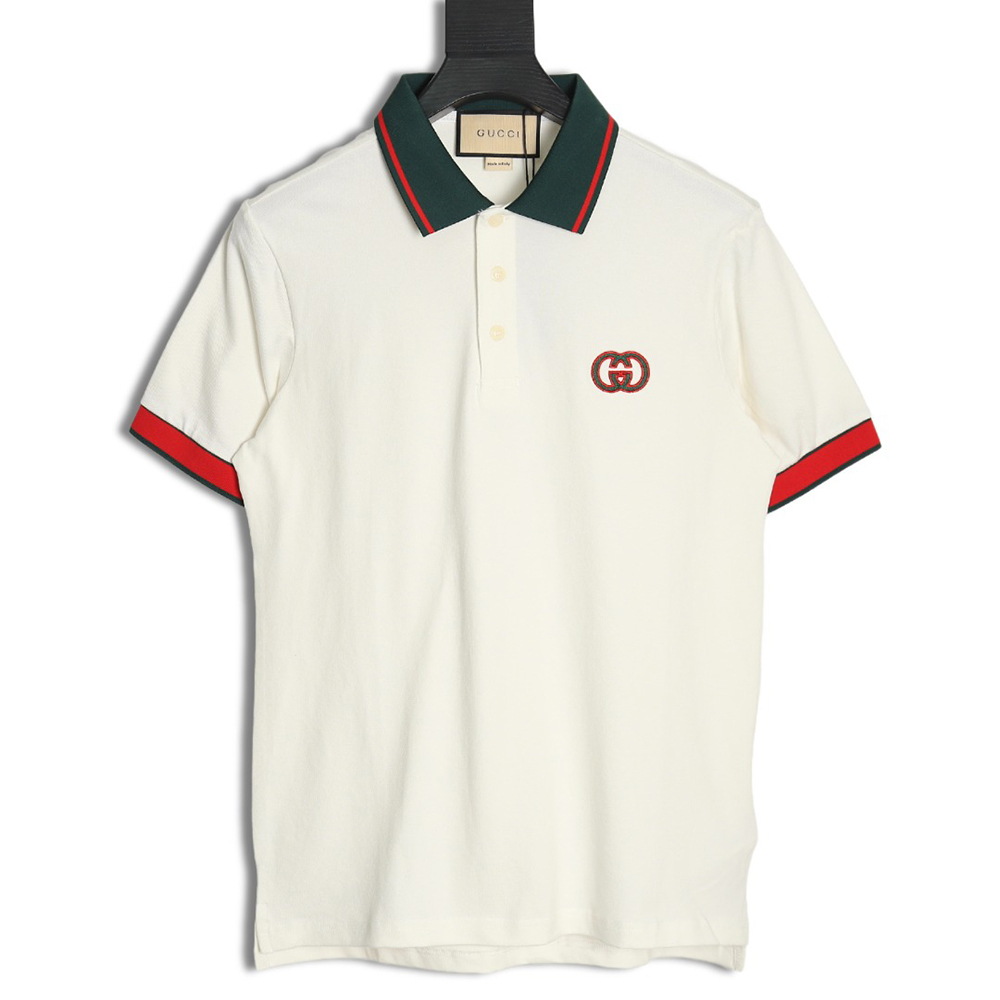 G*u*i short-sleeved polo shirt with red cuffs and double g embroidery