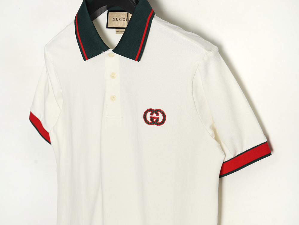 G*u*i short-sleeved polo shirt with red cuffs and double g embroidery