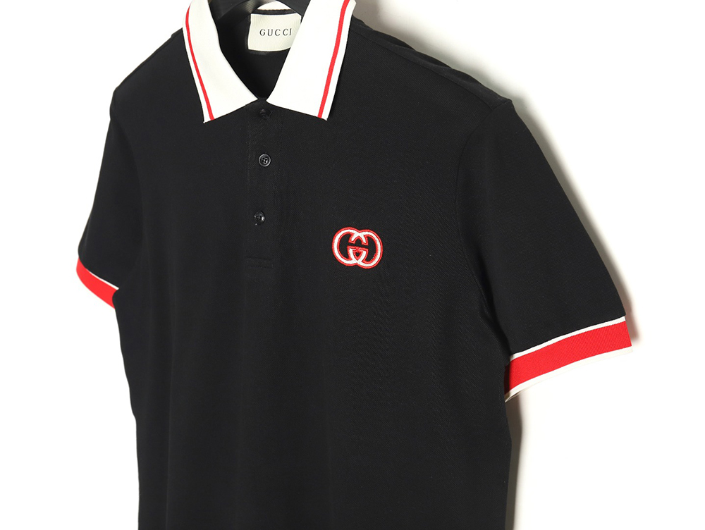 G*u*i short-sleeved polo shirt with red cuffs and double g embroidery tsk1