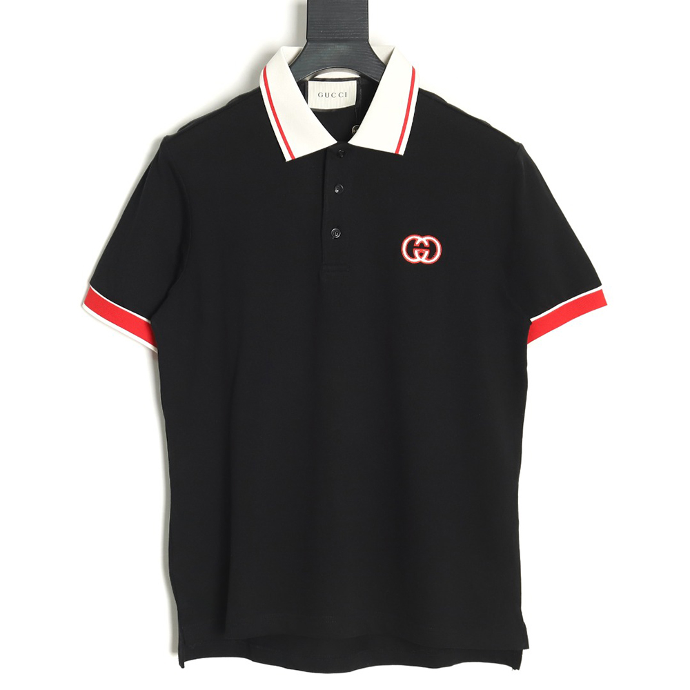 G*u*i short-sleeved polo shirt with red cuffs and double g embroidery tsk1