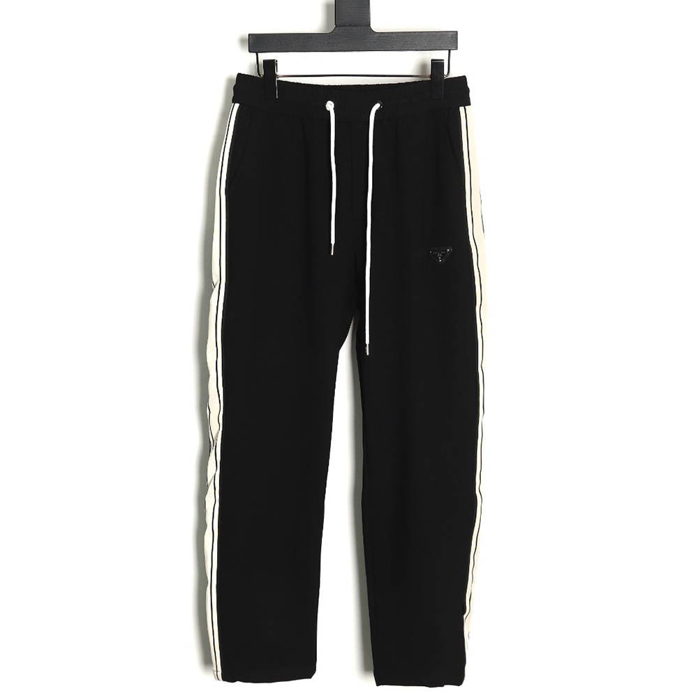 Pra*a triangle logo iron ribbon trousers