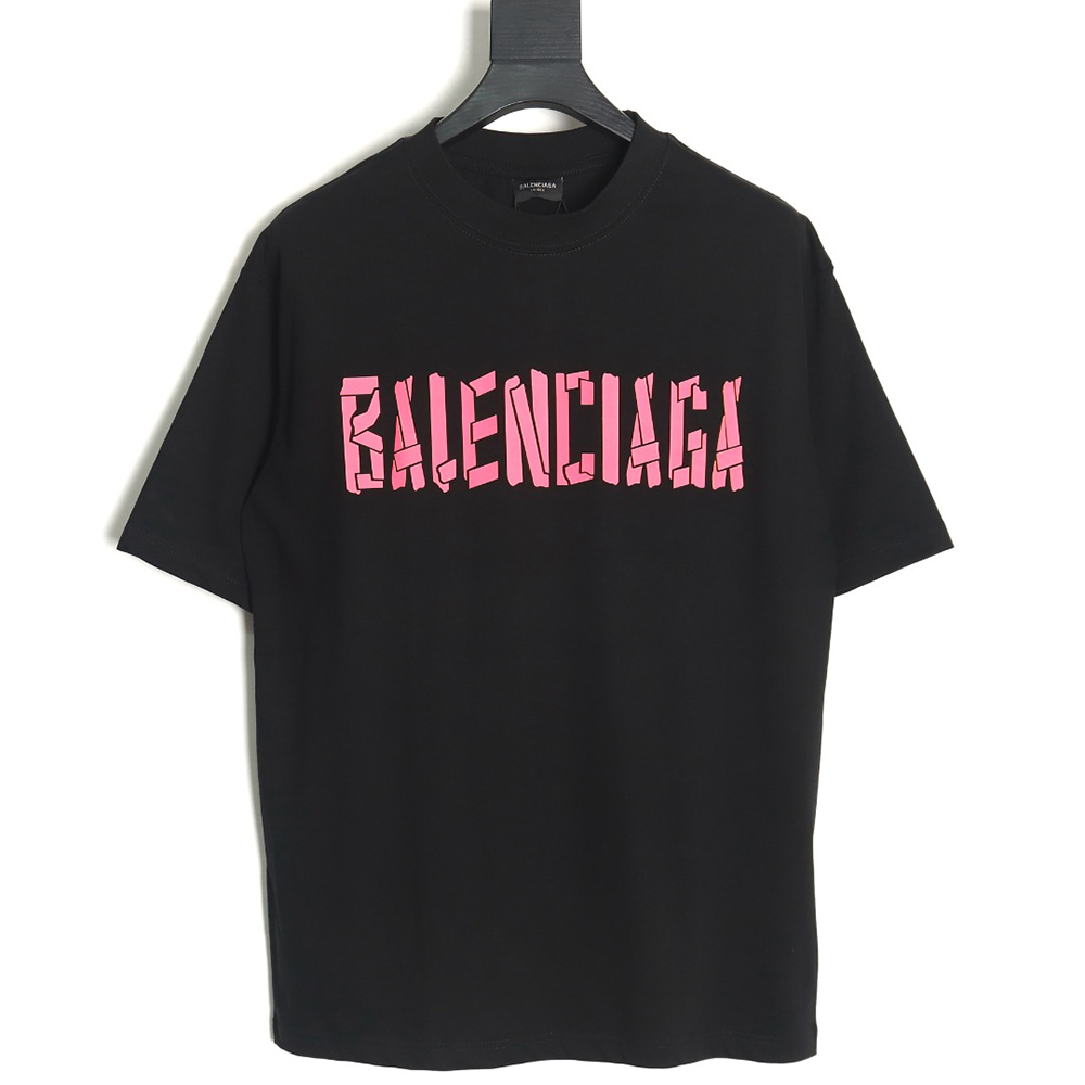 Ba*len*cia*ga pink letter silicone print short sleeves