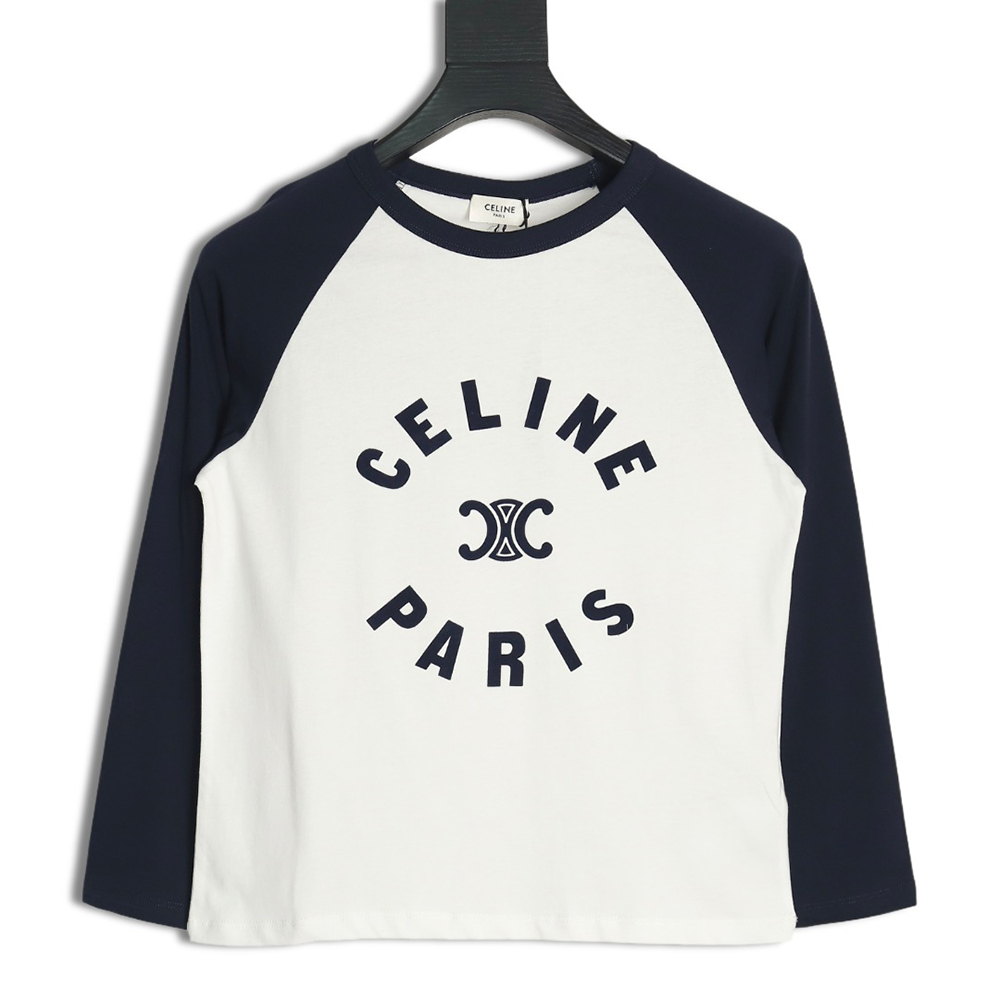 Ce**e flocked letter patchwork long-sleeved t-shirt