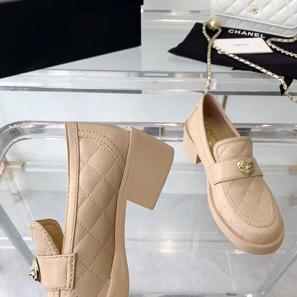 Ch*el cc heart loafers beige